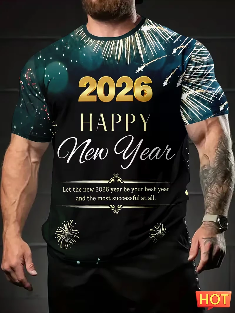 2026 Happy New Year Men Women T-Shirt Unisex Soft And Breathable Hip Hop Style Crew Neck Short Sleeve Tshirts For Men Streetwear