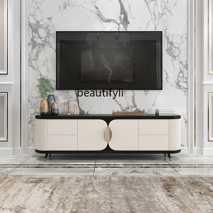 zq Light Luxury TV Cabinet Simple Solid Wood TV Stand Combination Hong Kong Style Living Room Locker Floor Cabinet