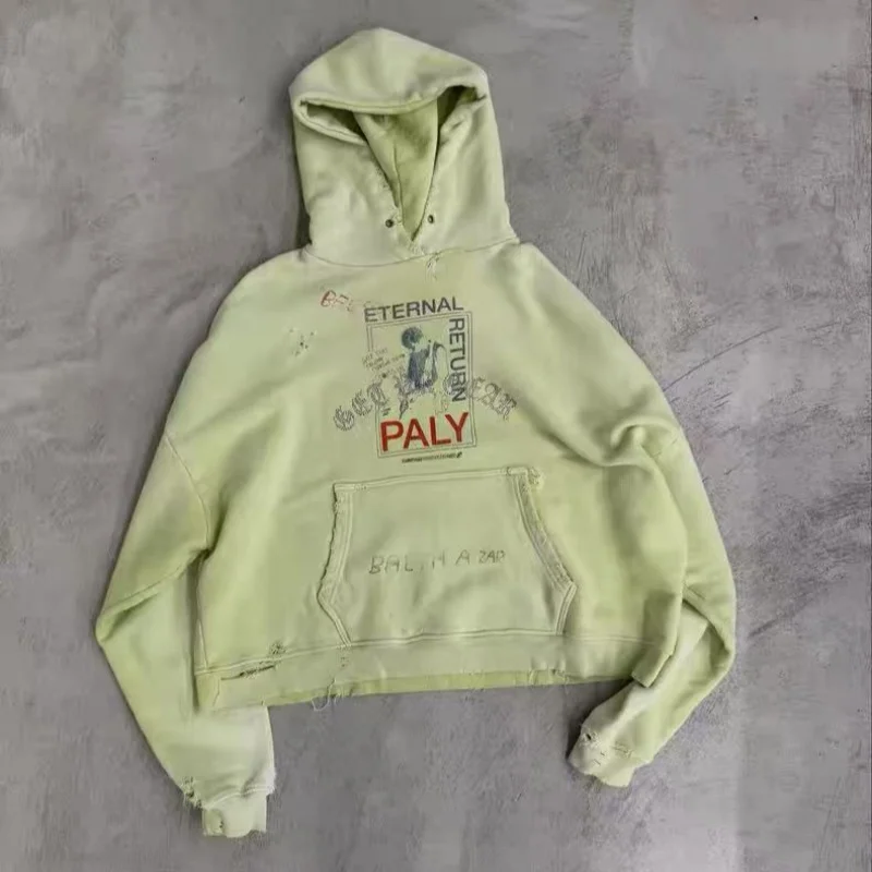 

Мужская и женская толстовка премиум-класса 26SS PALY, тяжелая потертая толстовка с капюшоном в американском стиле