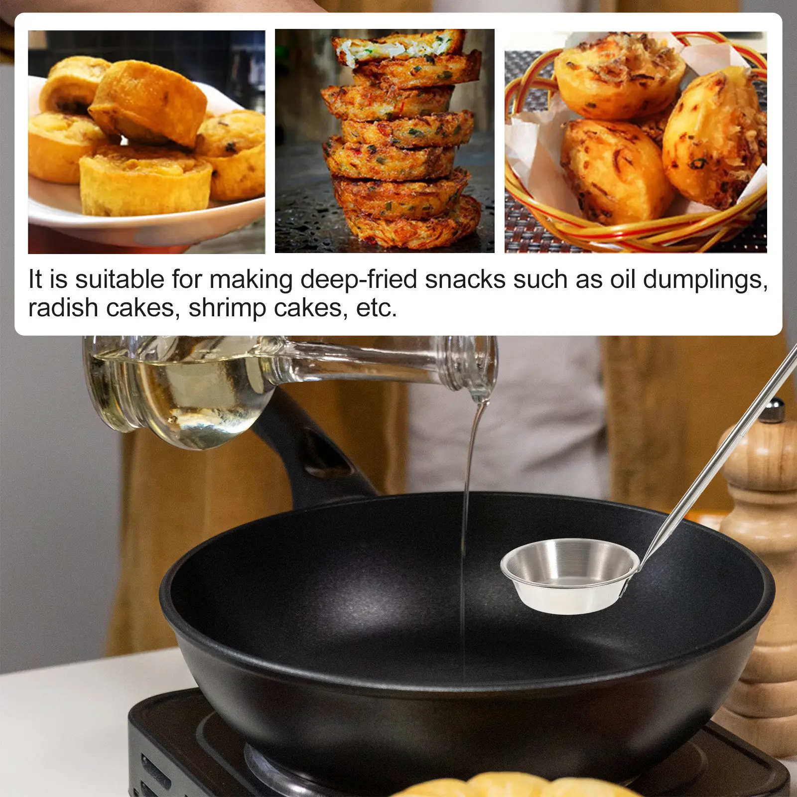 1Pcs Stainless Steel Oil Dumpling Mold for Carrot Cake Radish Shrimp Fritters Home Frying Kitchen Cooking Utensil Fried Snack