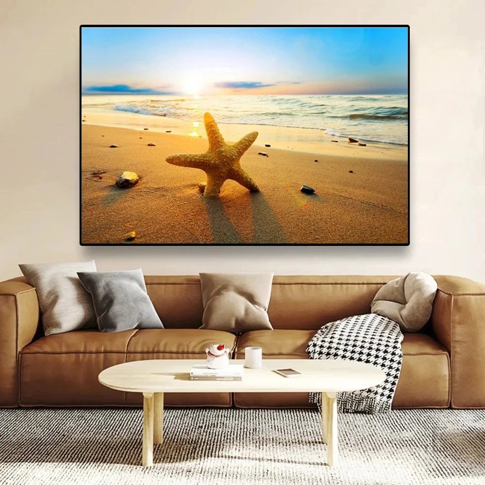 Sunset Hawaii Beach Posters Gold Sea Landscape Canvas Paintings Tropical Palm Tree Wall Art Pictures Living Room Home Decor