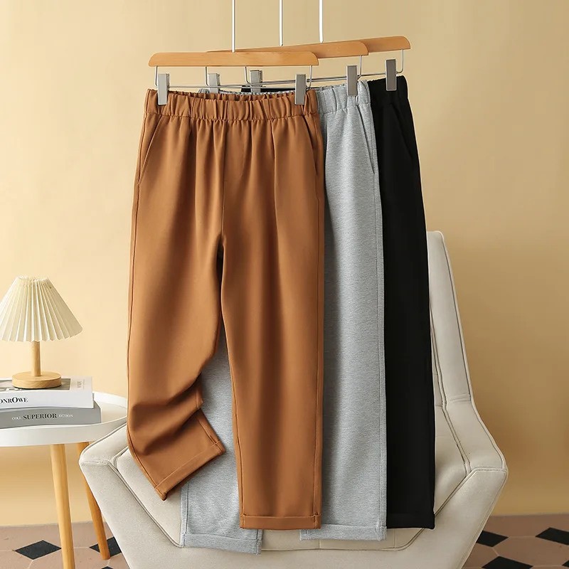 Cintura alta harem pants para as mulheres, solto, casual, estiramento, perna de abertura, bainha, tamanho grande, outono, 8530, novo, 8530