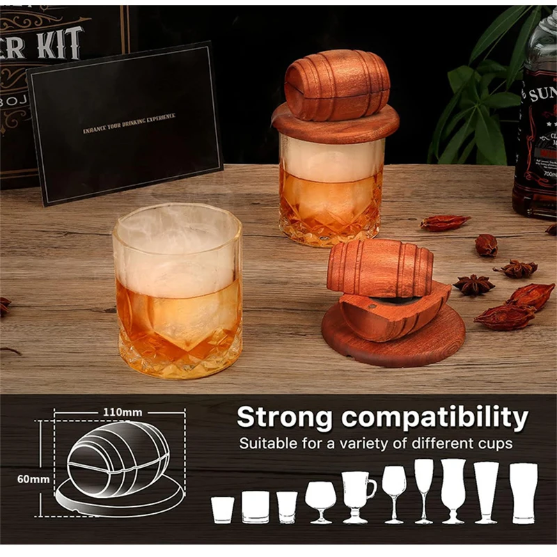 Cocktail Barrel Smoker Infuser Kit Old Fashioned Smoker Whiskey Bourbon Drink With 4 Stainless Steel Ice Cubes Gifts For Men