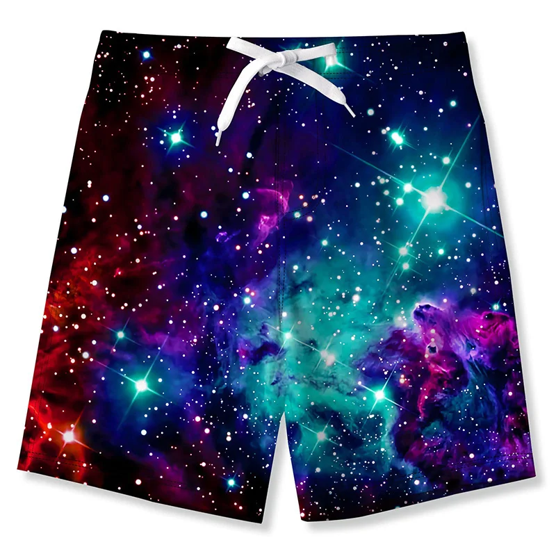 Calções gráficos céu estrelado profundo para homens, 3D Print, fantasia, shorts casuais, maiô para férias de verão, calção legal para surf, Y2K