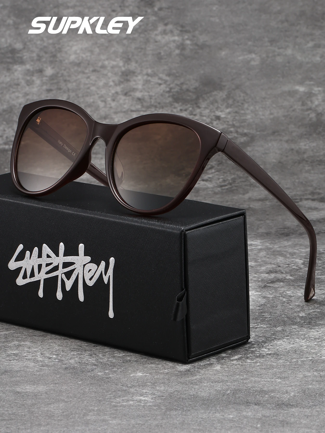 SUPKLEY Damen Cat-Eye-Sonnenbrille, polarisierte Gläser, UV400-Schutz, klassischer schwarzer Rahmen, Retro-Brille für Urlaub, Autofahren, Alltag.