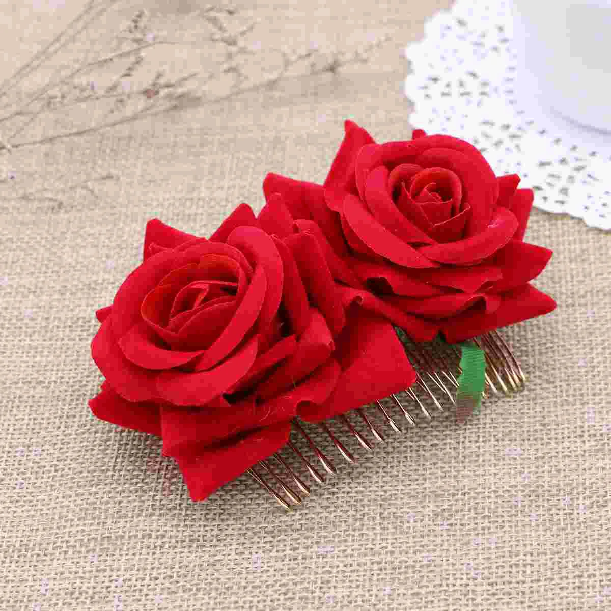 Rose Flower Hair Comb Floral Hair Accessory Headpiece for Women Girls Wedding Bridal (Red) floral hair accessories