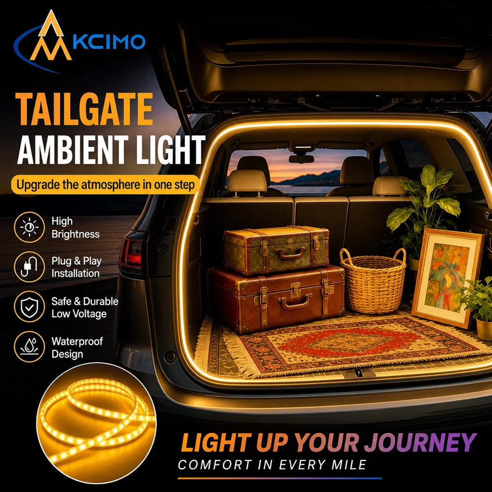 Flexible LED Tailgate Ambient Light Bar Car Rear Trunk Auxiliary Lamp Auto Tail Gate Light for Cargo Lighting & Outdoor Camping
