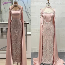 Elegant Arabic High Neck Luxury Beaded Mermaid Cape Evening Dresses 2025 for Women Dubai Long Sleeves Party Gown Customized