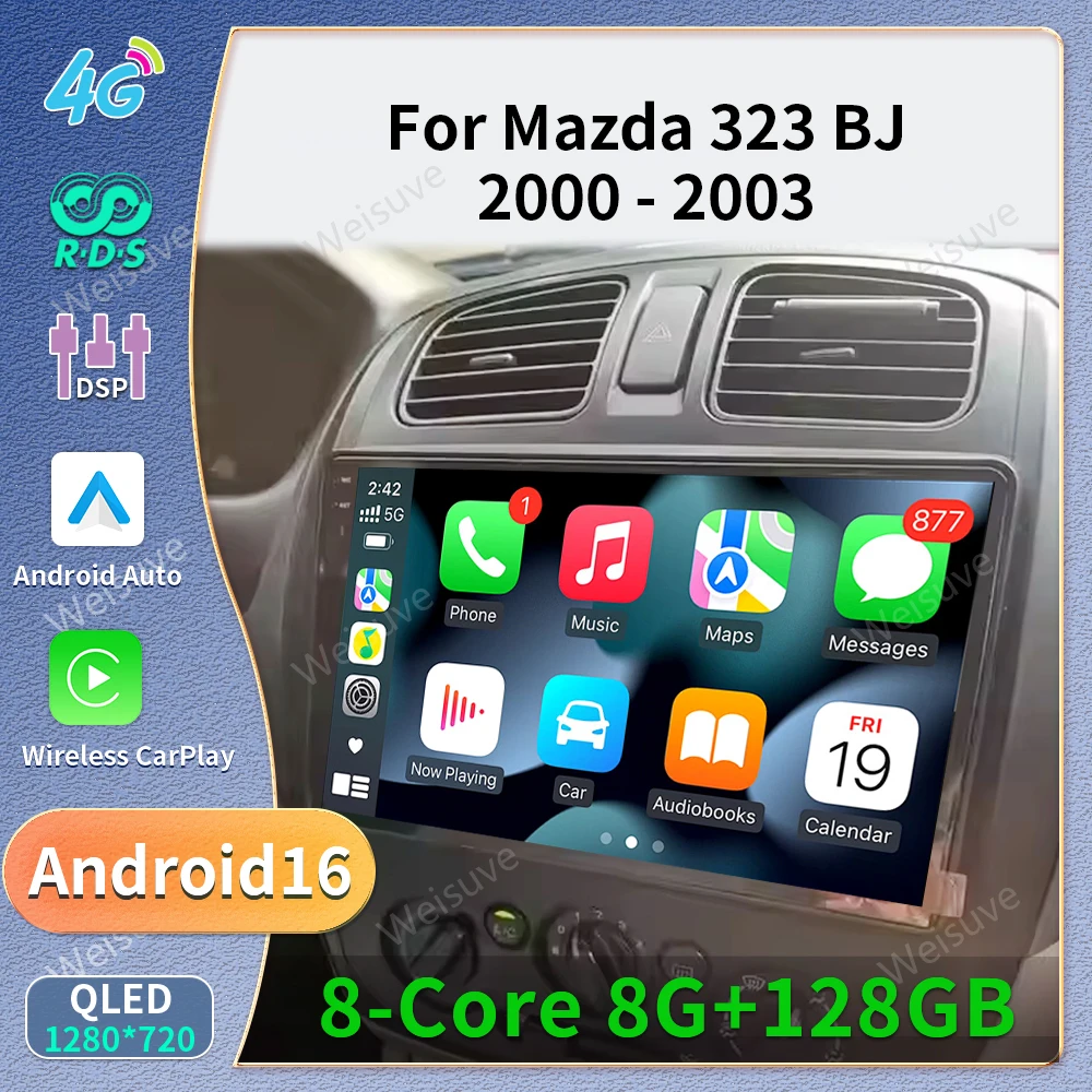 For Mazda 323 BJ 2000-2003 Android16 Car Radio Screen Multimedia Video System Player WiFi Stereo Auto Bluetooth Wireless CarPlay