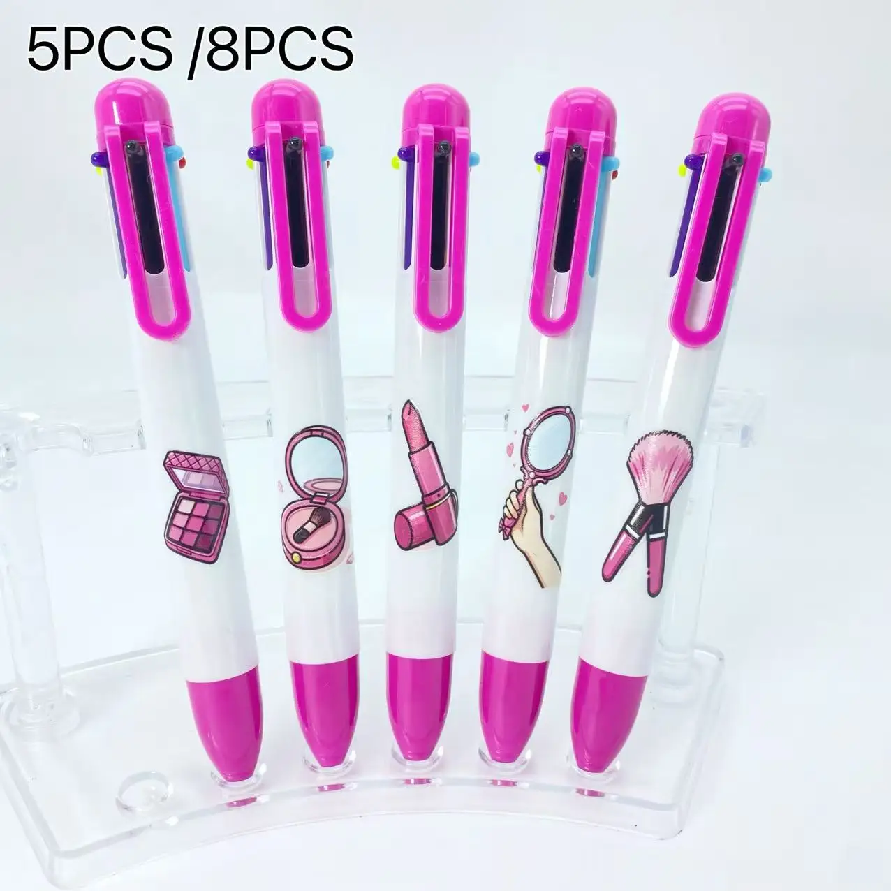 

5PCS/8PCS Creative Cosmetic Theme Multi-Color Ballpoint Pens Set in Magenta Student Writing Pens Six Colors in One