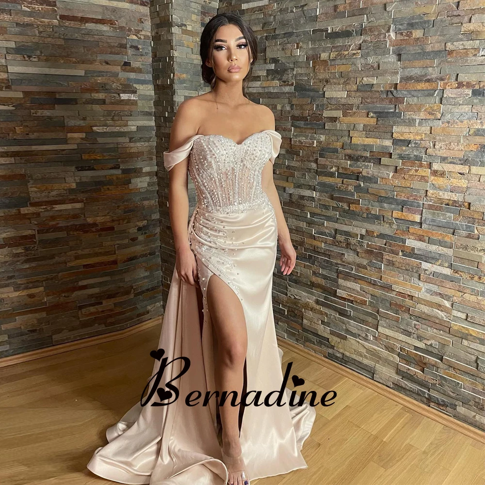 

Bernadine Evening Dresses Trendy Off the Shoulder Prom Evening Dress Beadings Appliques Slit Mermaid Robes De Soirée Custom Made