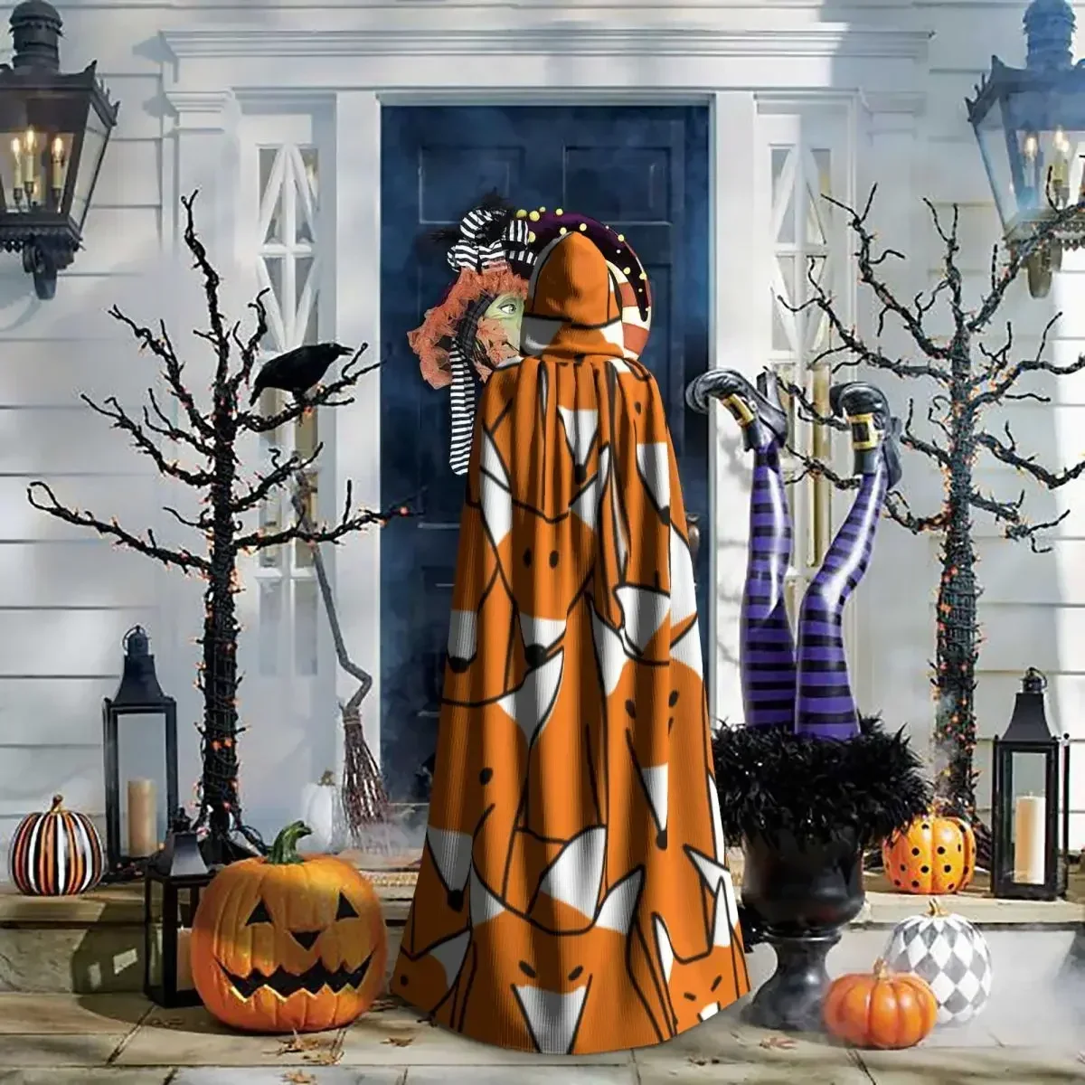 Capa con capucha de zorros de Halloween para adultos, disfraz Medieval, vestido de longitud completa, abrigo