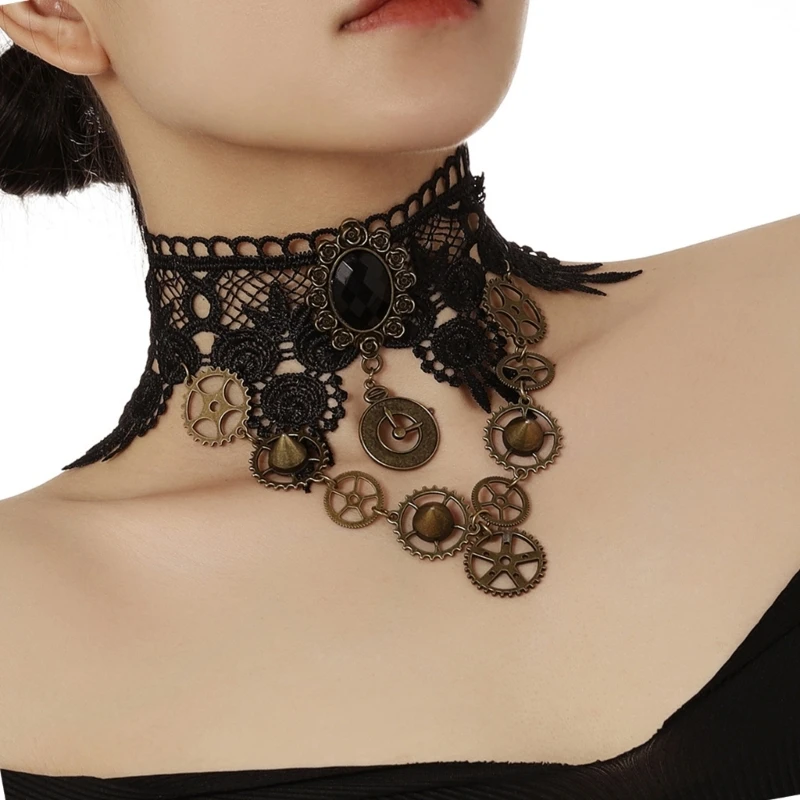 Colar punk pulseira larga gargantilhas festa Halloween Custume casual para mulheres