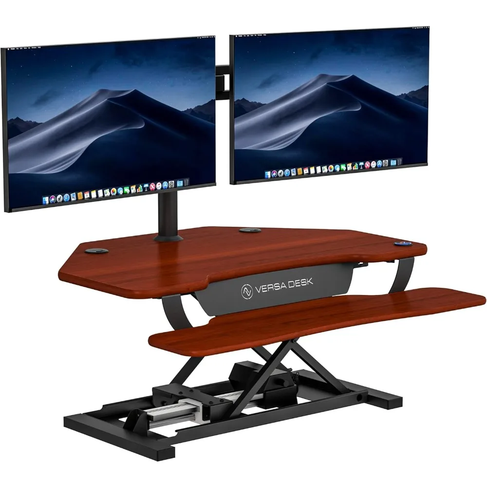 

® PowerPro 36” x 31” Corner Standing Desk Converter | 36 Inch Electric Height Adjustable Desk Riser - Sit or Stand w/ programmab