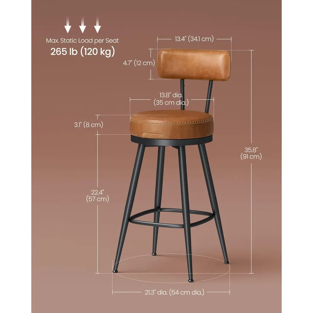 

EKHO Collection Bar Stools Set of 2, Swivel Counter Height Bar Stools with Back, Synthetic Leather with Stitching, MidCentury M