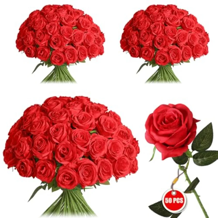 

Artificial Silk Roses Flowers Realistic Fake Roses in Bulk and Bouquet Long Stem Rose for Wedding Centerpieces, Home Decor, Flo