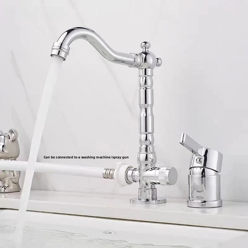 Three Hole Basin Faucet Bathroom Three Pieces Set Dual Handle Split Type Hot and Cold Mixer Faucets Brass Golden