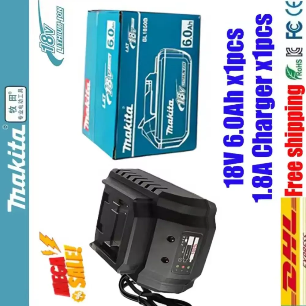 

Makita 18V Battery 6Ah Lithium-Ion Rechargeable Power Tool Original Replaceable 1850 BL1860B Compatible with Makita Tools
