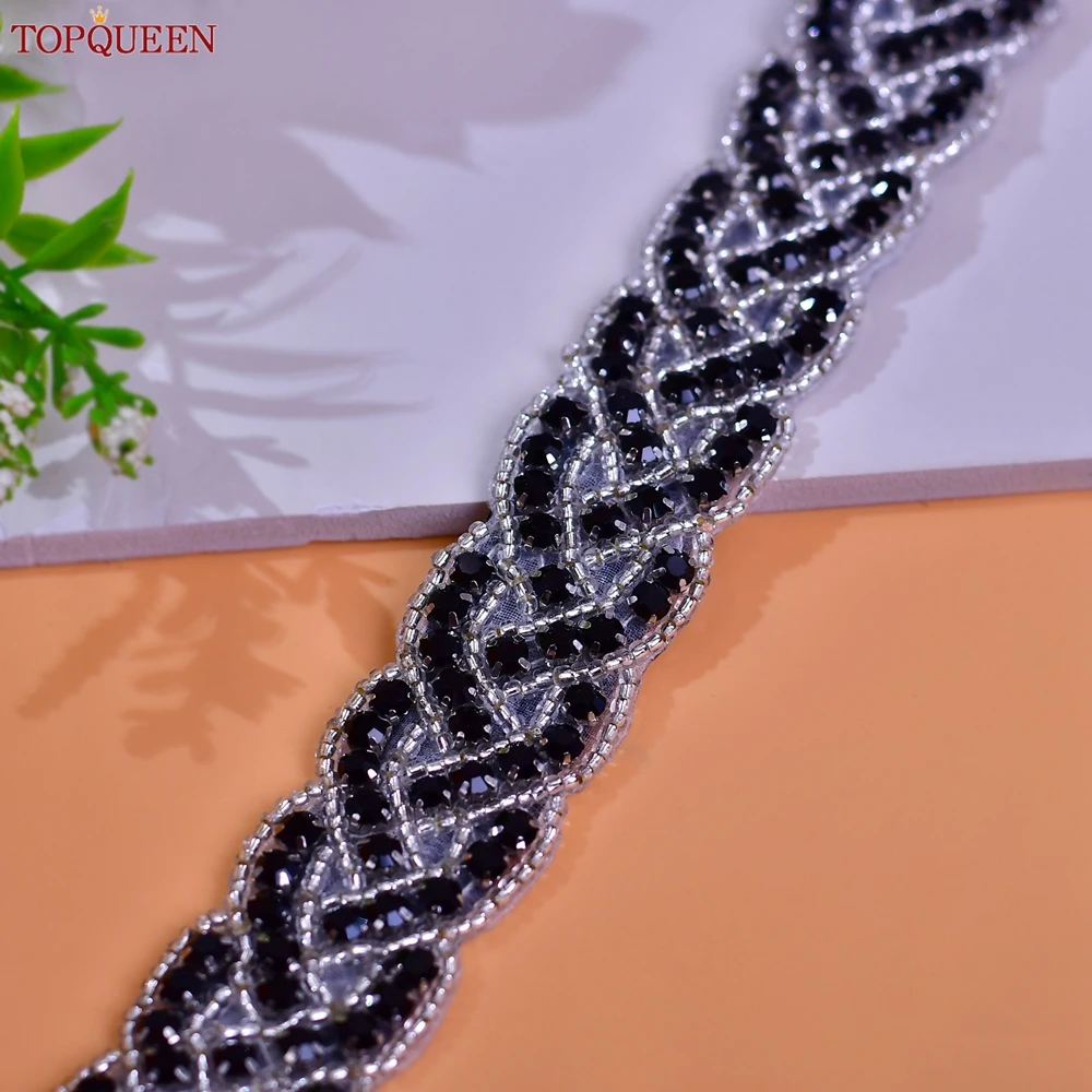 Topqueen Zwarte Strass Jurk Riem Vrouwen Strik Sjerp Partij Bruiloft Accessoires Bruidsmeisje Taille Decoratie Bruidsriem S216-B