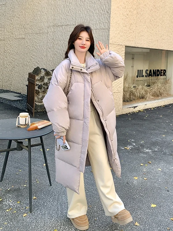 

Зимняя утепленная удлиненная куртка-пуховик выше колена для женщин, повседневная, прямого кроя, белая, теплая верхняя одежда