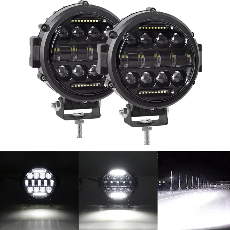 7-inch 60w  Round Led Lights Spotlight Super Bright Offroad LED Work Light Bar Adjustable Mounting Bracket Daytime Running Light