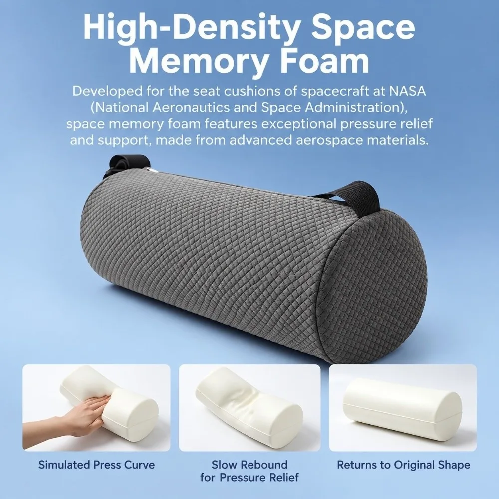 Adjustable Strap Lumbar Support Pillow Breath Fabric Office Chair Fit Cylinder Roll Pillow Car Seat Fit Back Support Cushion