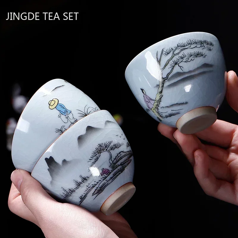 Chiński antyczny ceramiczny filiżanka Ru piec lód pęknięty glazura kubek do herbaty osobista pojedyncza filiżanka miseczka na herbatę dostosowane gospodarstwa domowego Drinkware