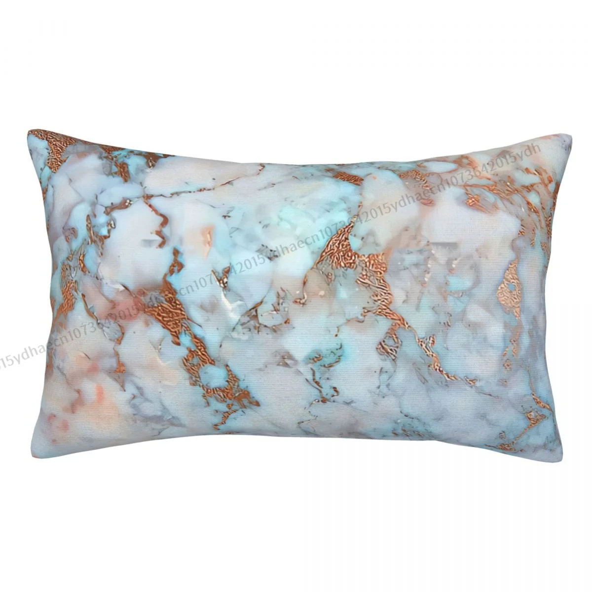 Copper Veins On Light Blue Faux Marble Polyester Pillowcase Livingroom Decorative Soft Pillow Cover Pillowcase