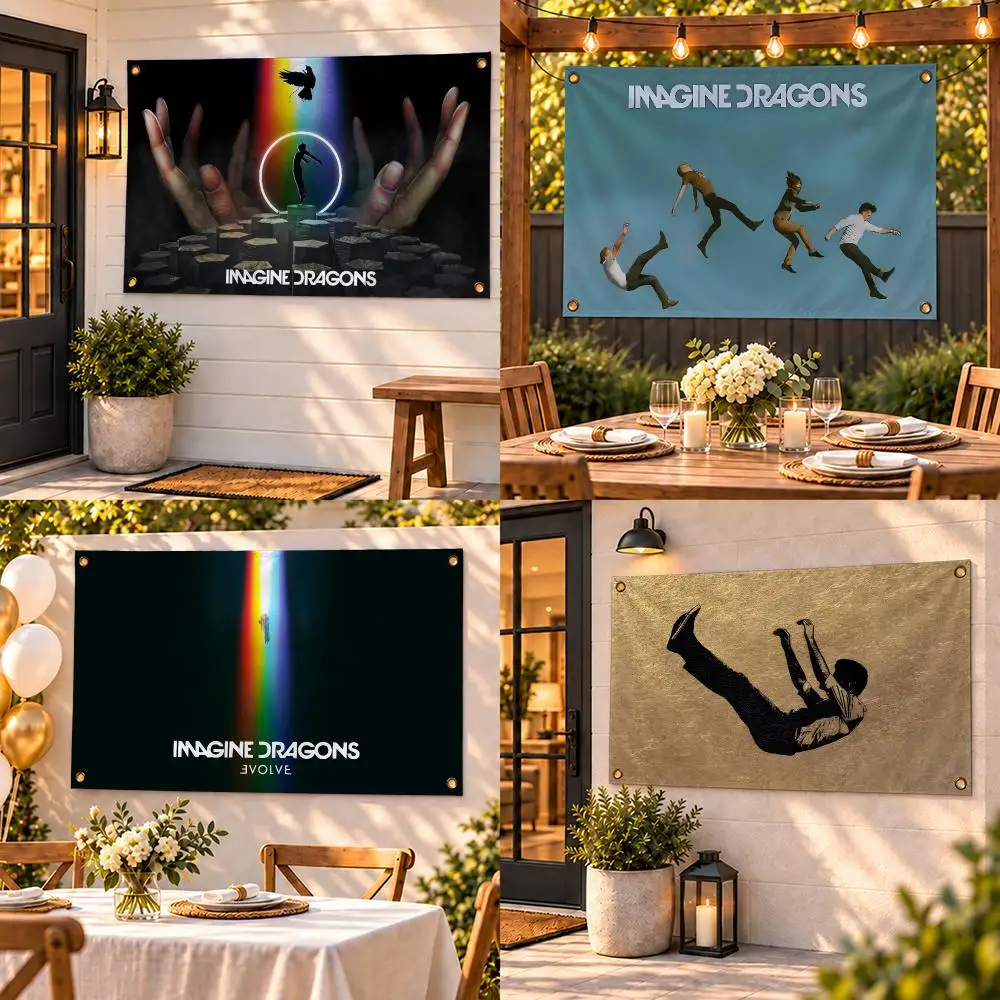 Rock Band Imagine D-Dragons Bones Flags Custom Wall Hanging Background Art Banner For Bedroom Home Living Room Outdoor Decor
