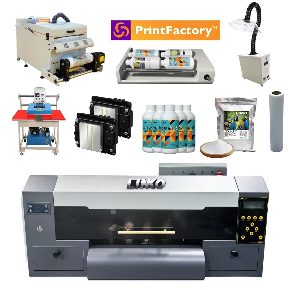 New A3 DTF Printer With Dual i1600 Head,Shaker and Dryer Automatic Digital Fabric T-Shirt Custom DTF Printer Printing Machine