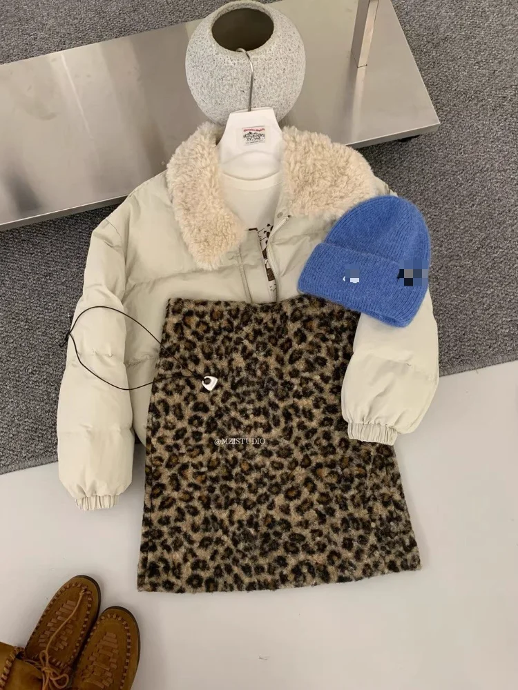 Sexy Leopard Skirt Women Clothes Slim Fit Woolen Fabric Thicked Jupe Korean Chic Saia 2026 Faldas Mujer De Moda Bodycon Skirts