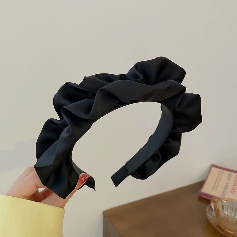 Black Solid Color Fabric Pleated Headbands For Women Korean Simple Adjustable Versatile Elegant Daily Hair Accessories Wholesale