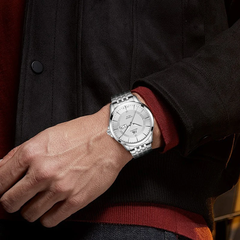 Reloj Shanghai para hombre, reloj mecánico automático, simple, de negocios, con correa de acero, resistente al agua, reloj de zafiro, reloj masculino SH3069