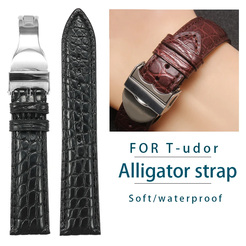 18mm19mm20mm21mm22mm Alligator strap for Tudor 1958 BLACK BAY crocodile leather strap m56000/m76213 folding buckle bracelet