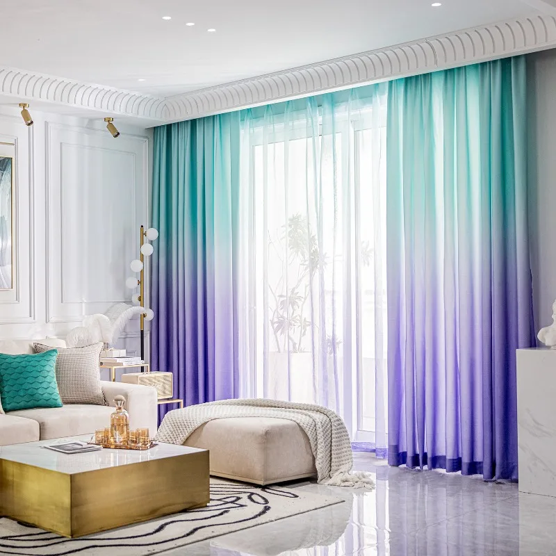 

High Precision Gradient Color Rainbow Curtains for Living Room Bedroom Sunshine French Window Fabric High Opaque Customize