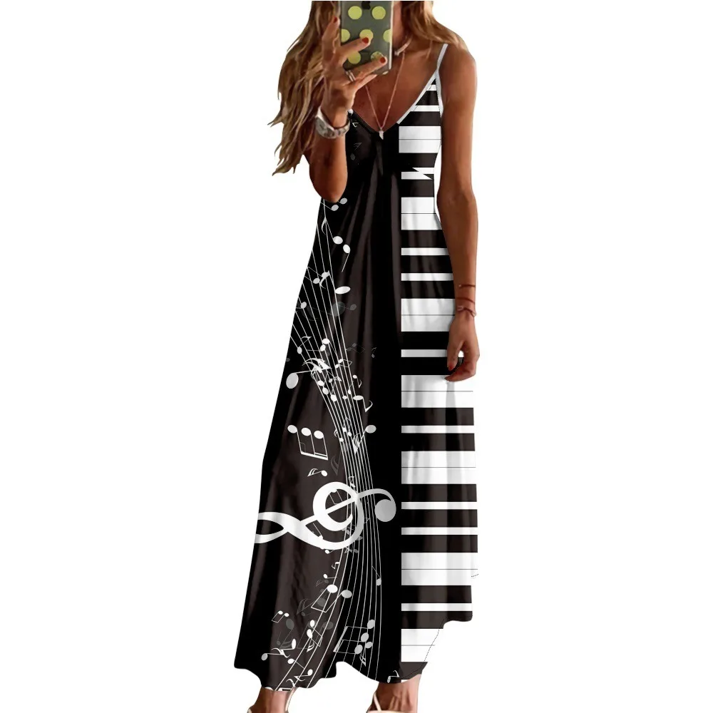 Elegant Robe Summer Sleeveless Music Note Print Dress Psychedelic Maxi Dress Luxury Party Vestido Evening Dresses Girl Dresses