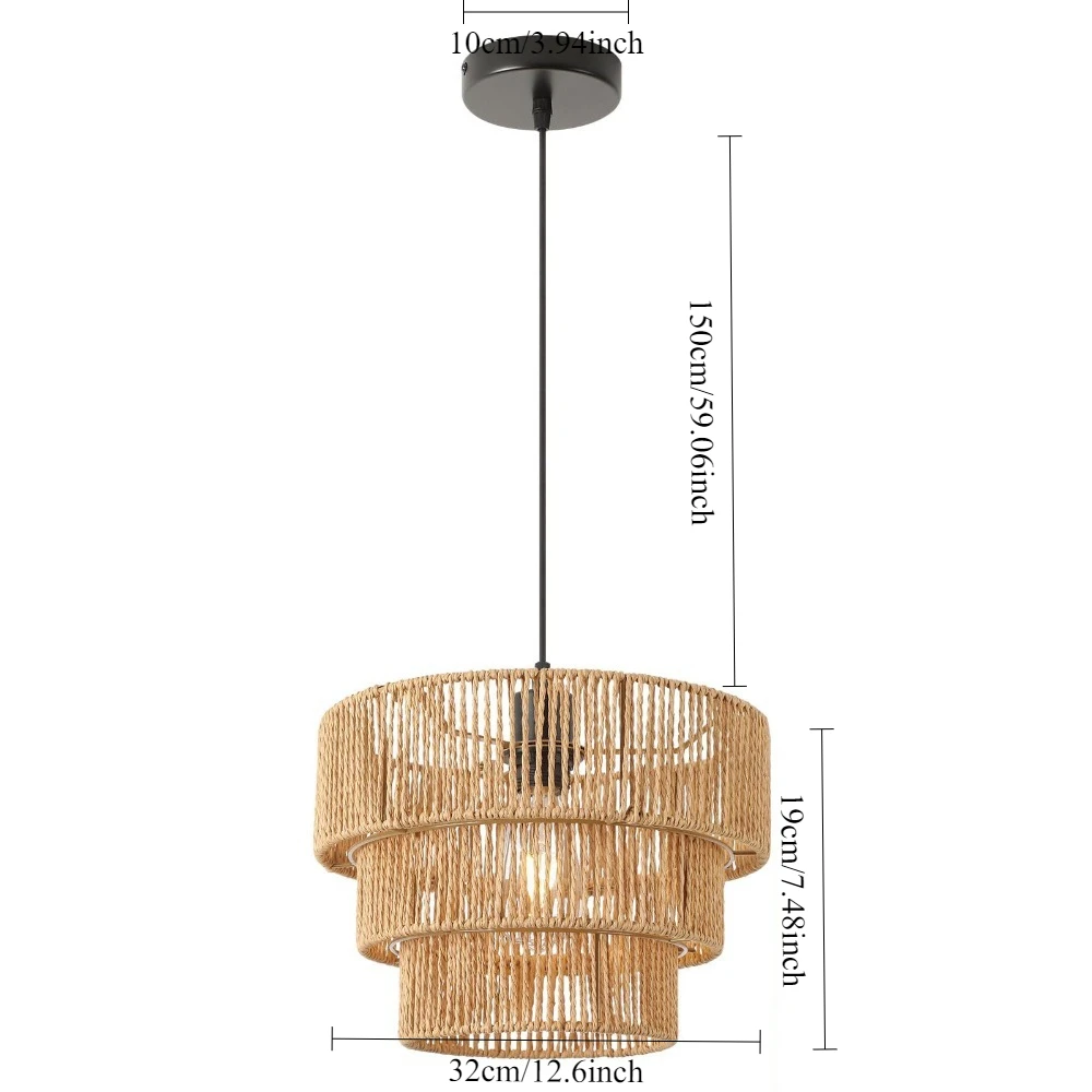 

Handmade Natural Hemp Rope Chandelier Lamp Household Wood Woven Light for Homestay Cafe Bar Hotel Teahouse Indoor Decor Light