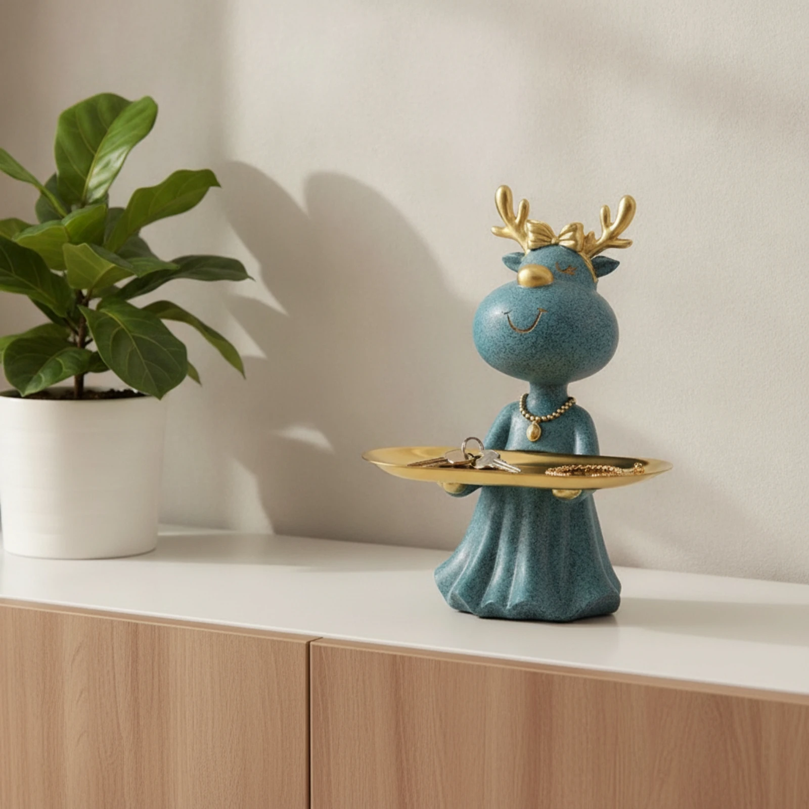 Deer Figurine with Tray Decorative Storage Figurine Deer Storage Tray Speckled Holder Creative for Women, Entryway, Vanity