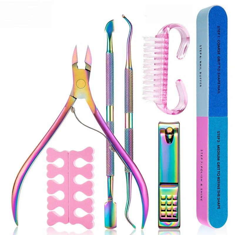 อุปกรณ์เล็บ Cuticle Pusher เล็บ Remover Dead Skin กรรไกรเล็บฟองน้ํา Toe Separators เล็บจํานวนมาก