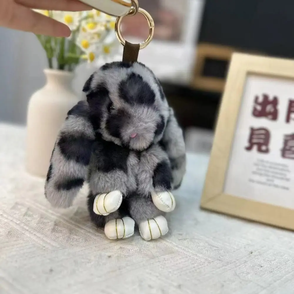 

Bag Accessories Fashion Pluff Bunny Keychain Fluffy Cute Play Dead Rabbit Doll Bowknot 18cm Rabbit Fur Keychain Children's Toys