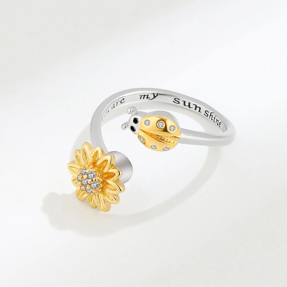 Sunflower Rings for Women Ladybug Adjustable Copper Ring Sturdy Durable Fidget Jewelry Birthday Party Daily Wear Open Design