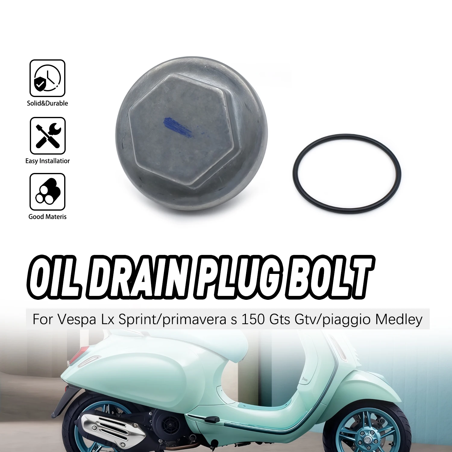 Motorcycle Parts Engine Oil Drain Plug Bolt Screw Rubber Ring For Vespa LX Sprint Primavera s 150 Gts Gtv piaggio Medley