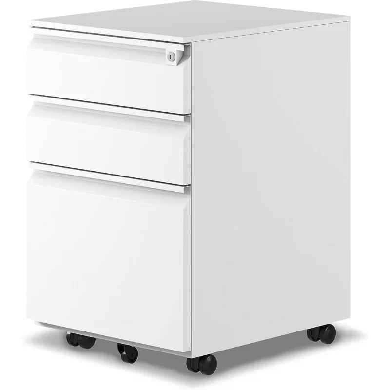 3-Drawer Mobile File Cabinets Rolling, Vertical Metal Filing Cabinet Legal & Letter File Anti-tilt Design with Lock Under De