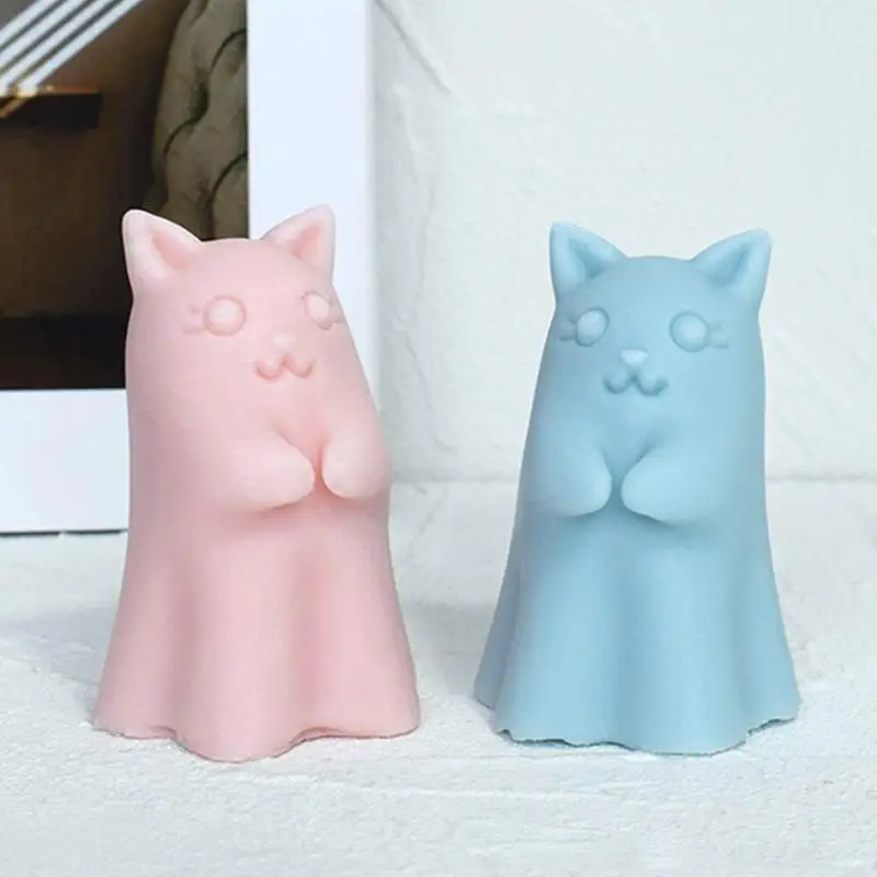 Molde de silicona con forma de vela fantasma para gatito, molde de gato de Halloween, diseño de gato fantasma, fabricación de velas hecha a mano, molde de Animal 3D para decoración del hogar