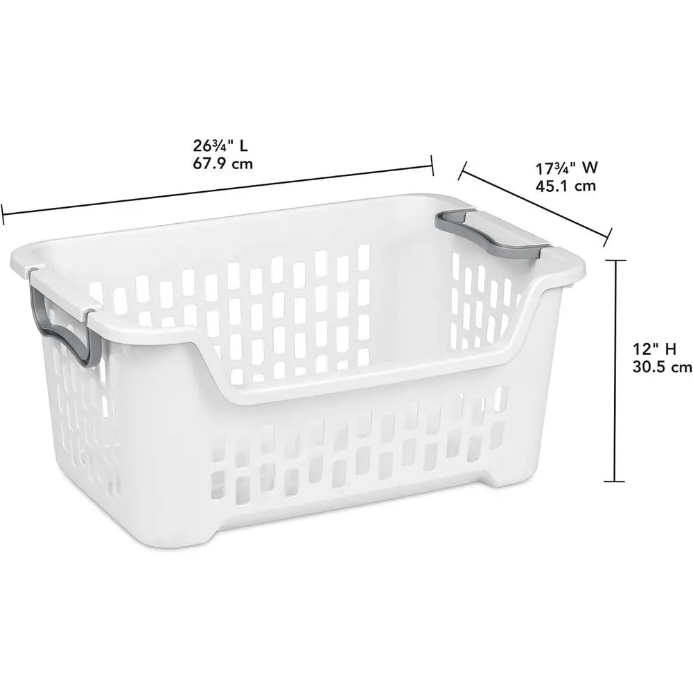 6 Pack Stacking Laundry Basket, 2 Bushel Clothes Hamper, White | Stackable Laundry Basket, Large Recular Storage Bin with Carryi