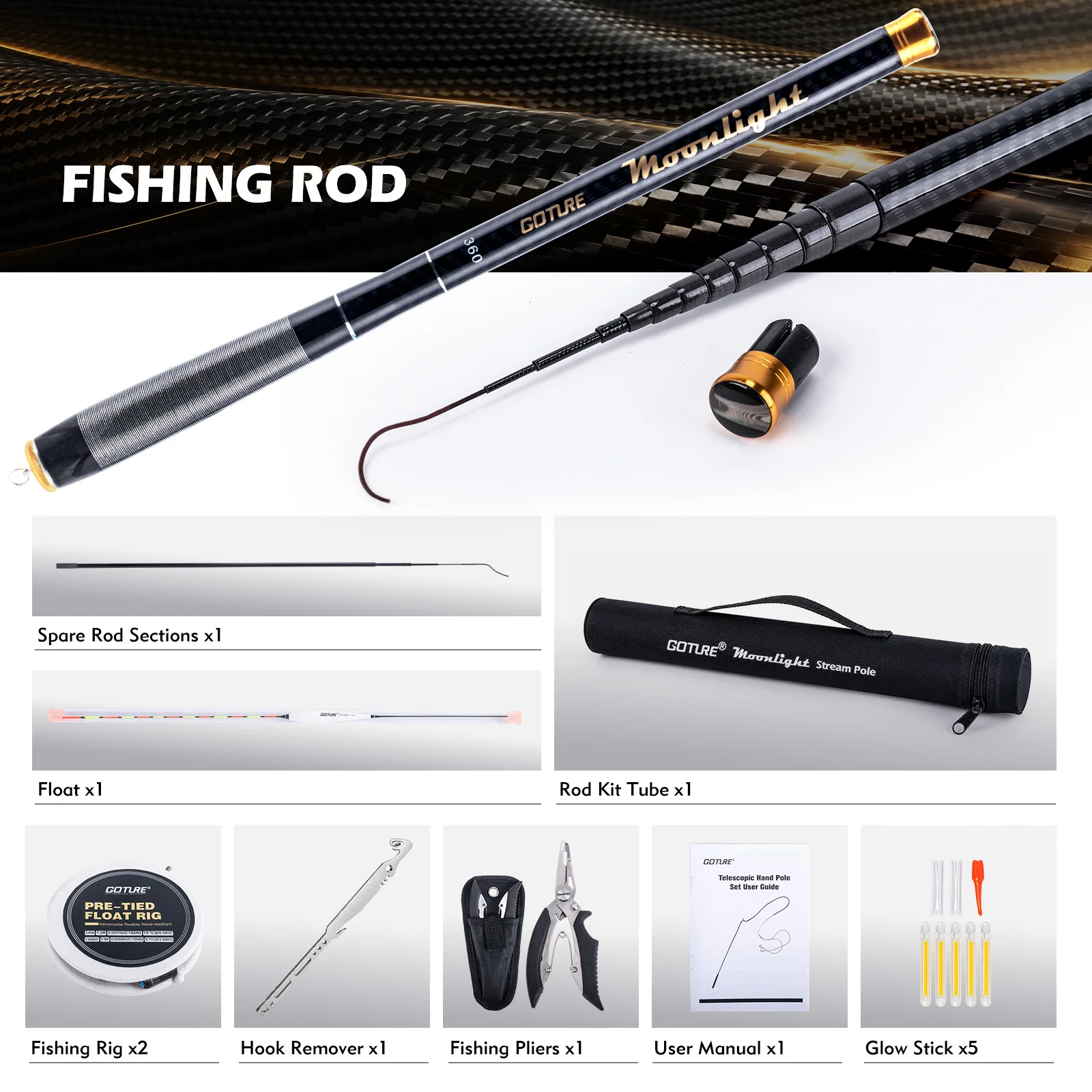 Goture Telescopic Stream Rod with Tackle Accessories and Tube Bag Carbon Fishing Rod Set Super Light Rod,Hand Fishing Pole