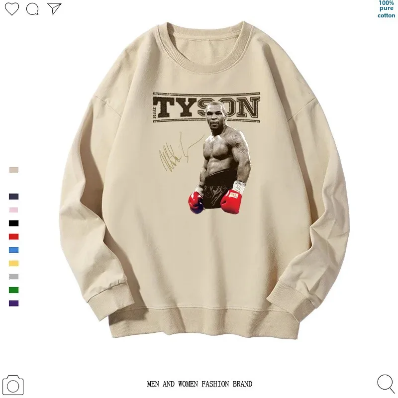 Street Hip Hop Style Tyson Printing Round Neck Sweatshirt For Men And Women Casual Upscale Graphic Design Sweatshirt