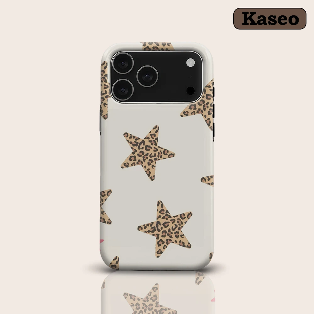 Leopardenmuster Sterne & Rosa für Magnetische Handyhülle für iPhone 17 16 15 14 13 Pro Max Plus Ein-/Doppelschichtige Robuste Hülle