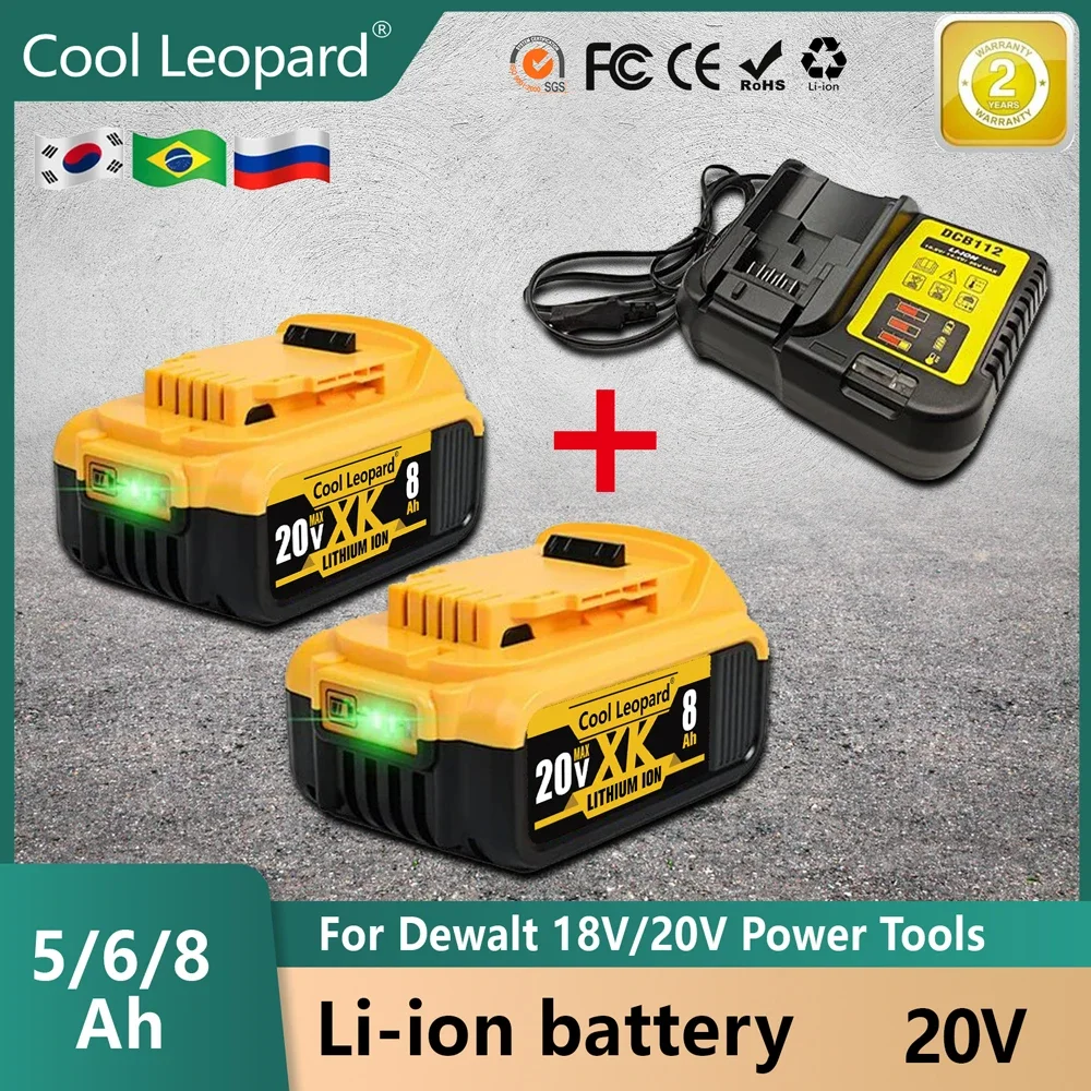 2 szt. Oryginalna bateria 100% do elektronarzędzi DeWalt 20V 8.Ah akumulator z ładowarką ogniwo litowe DCB205 DCB204-2 DCB206