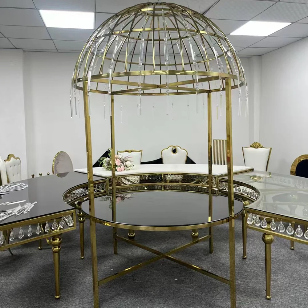 

Luxury Wedding Furniture Crystal Top Stainless Steel Dining Table